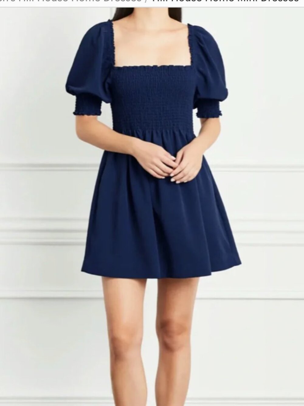 Hill House Navy Blue Puff Sleeve Mini Dress